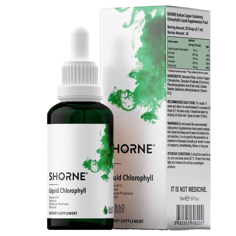 Shorne, Chlorophylle Liquide Shorne & Acide Folique & Picolinate de Chrome & Sélénium & Vitamine B12 Complément Alimentaire Multivitaminé, 600 gouttes