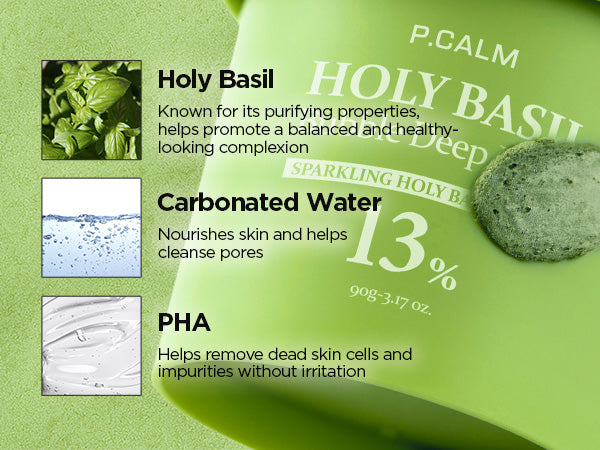 P.CALM, Holy Basil Bubble Deep Mask, 90g