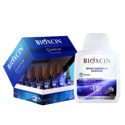 Bioxcin, Serum Quantum, 15 Ampoules, Traitement d'un mois + Shampooing à l'ail noir contre la chute des cheveux, 300ml